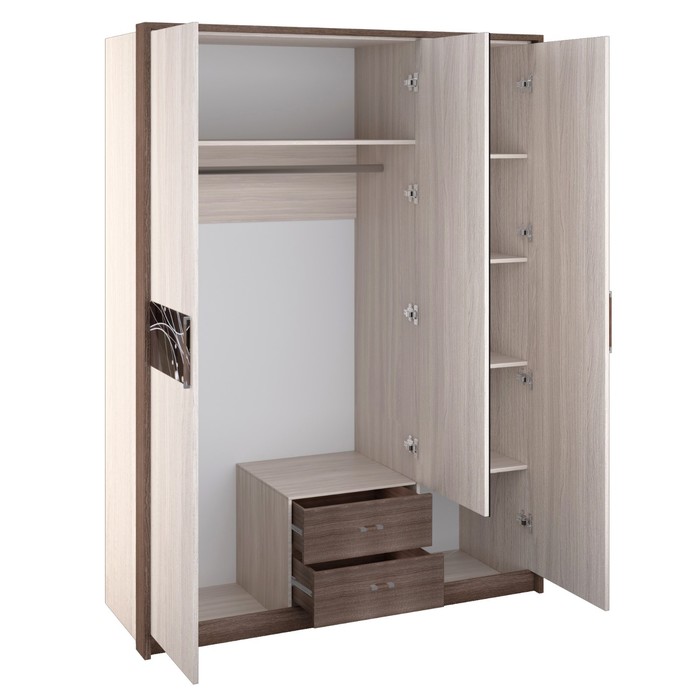 Шкаф 3-х дверный «Николь», 1560 × 592 × 2117 мм, зеркало, цвет ясень шимо светлый / тёмный