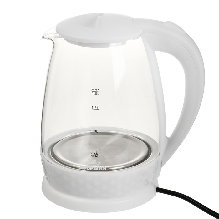 Чайник электрический Добрыня DO-1252W, стекло, 1.8 л, 1800 Вт, белый чайник добрыня do 1252w белый