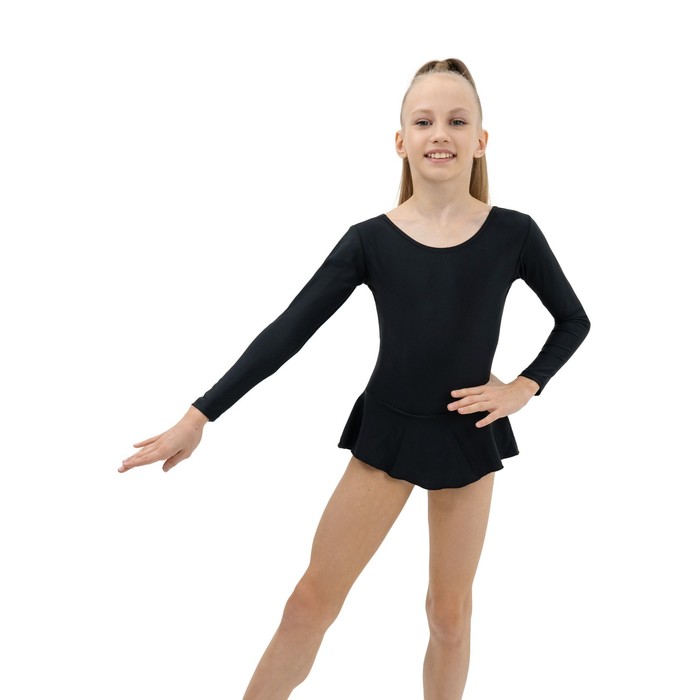 фото Купальник гимнастический grace dance, с юбкой, с длинным рукавом, р. 34, цвет чёрный