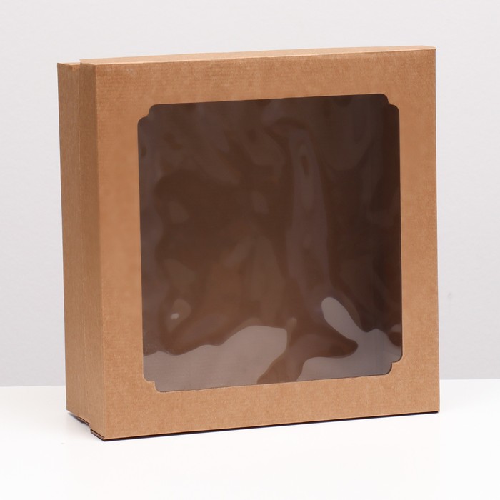 коробка самосборная крафт бурая 25 х 25 х 12 см Коробка самосборная,с окном, бурая, 30 х 30 х 12 см