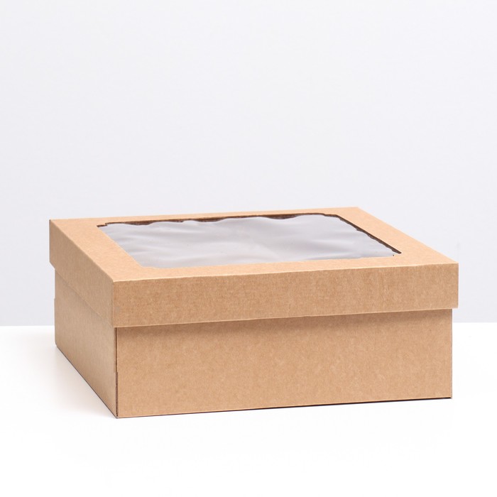 Коробка самосборная,с окном, бурая, 30 х 30 х 12 см
