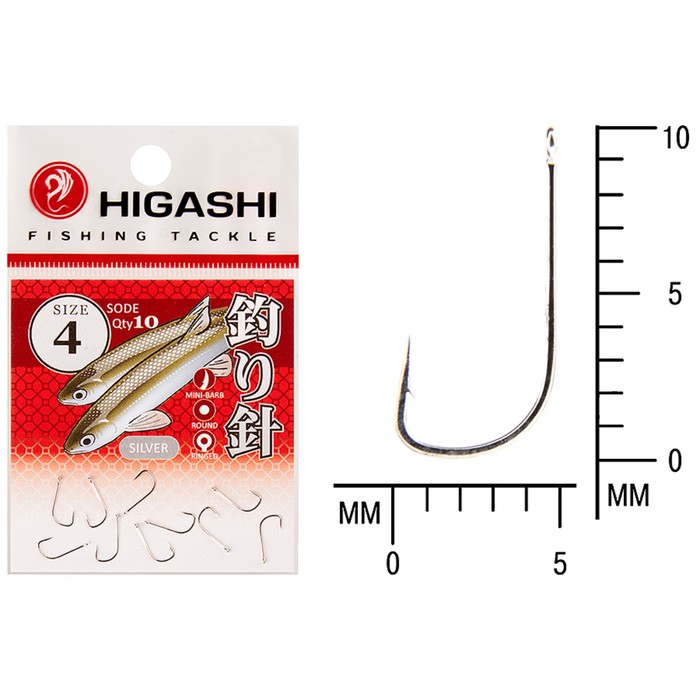 

Крючок HIGASHI Sode ringed, крючок № 4, 10 шт., набор, серебристый, 04076