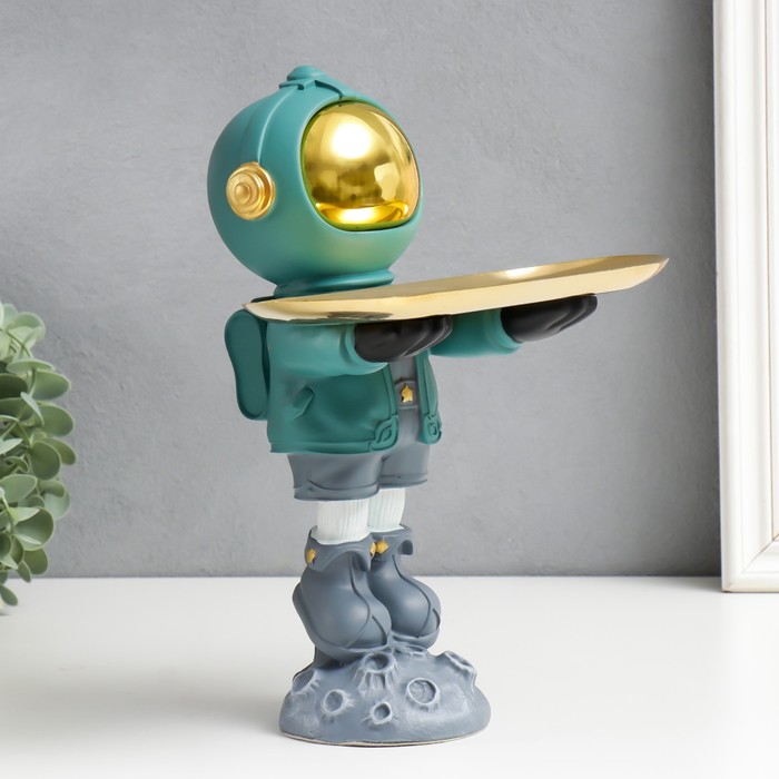 Сувенир полистоун подставка "Космонавт на астероиде" тёмно-зелёный 29х17х22,5 см 9045881