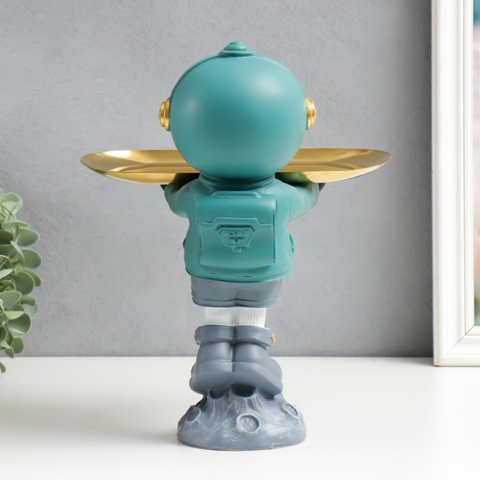 Сувенир полистоун подставка "Космонавт на астероиде" тёмно-зелёный 29х17х22,5 см 9045881