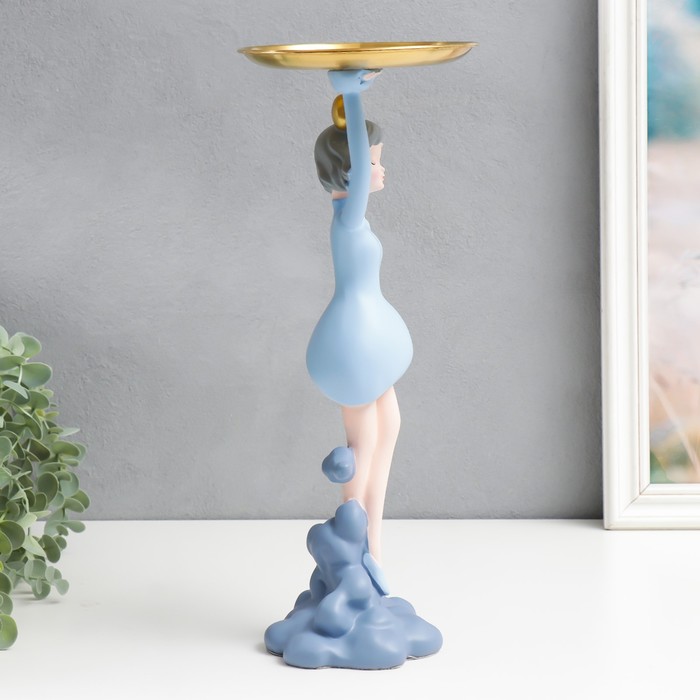 фото Сувенир полистоун подставка "девушка ушки мишки, сердца" голубой 36х17х17 см