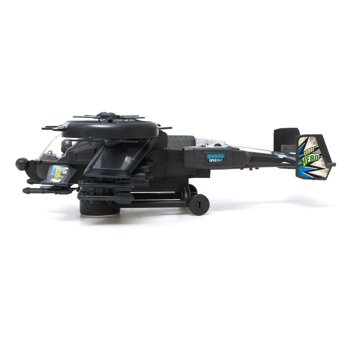 Вертолет "Боец", работает от батареек, свет и звук, цвет черный