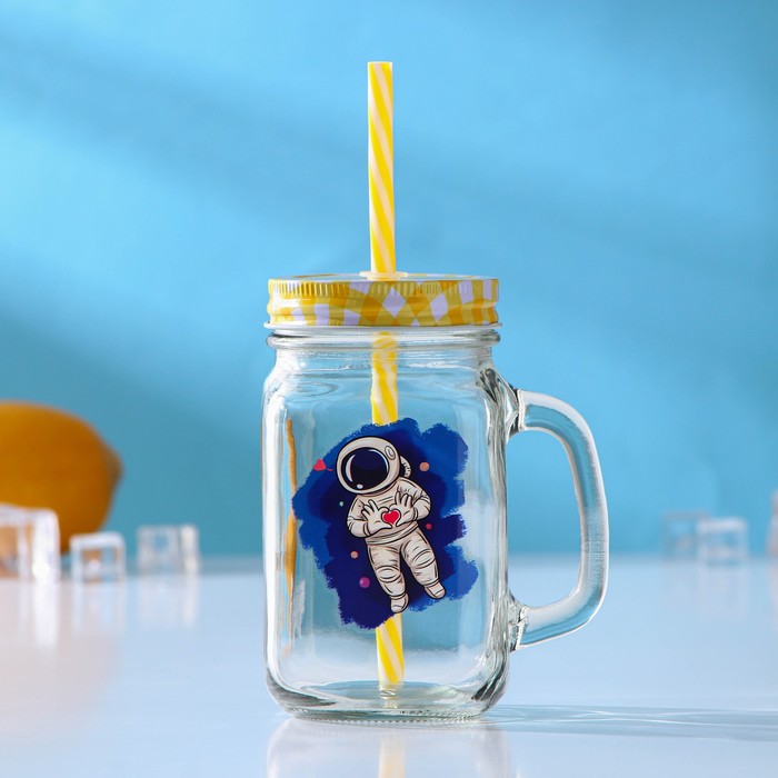 

Банка стеклянная с крышкой и трубочкой «К звёздам», 450 мл, 10,5×7,5×13 см, рисунок МИКС