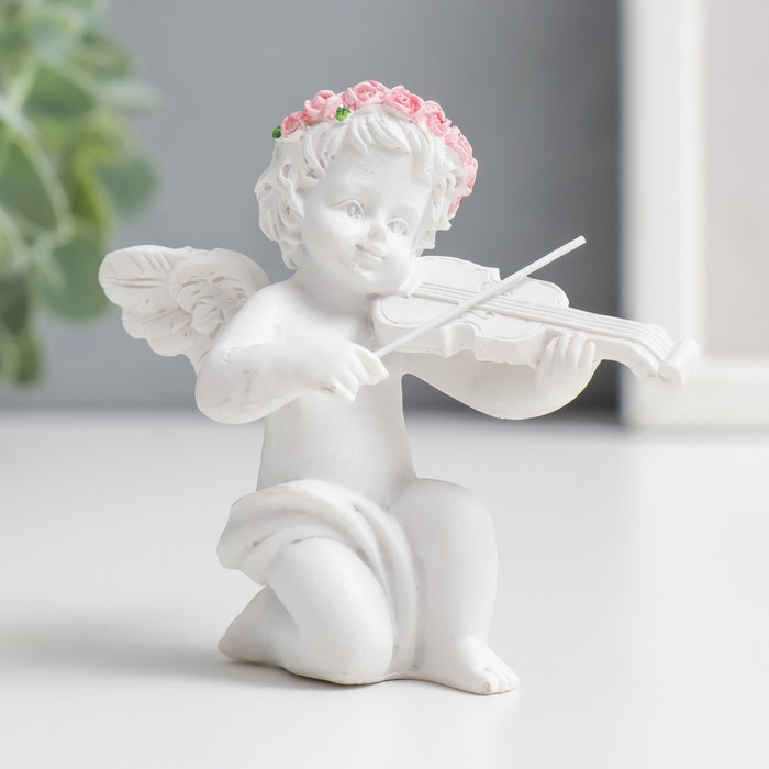 Сувенир полистоун Белоснежный ангел со скрипкой 7х5,5х8 см
