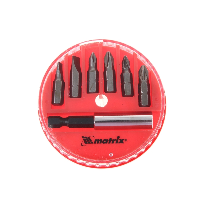 Набор бит MATRIX, 7 шт, магнитный адаптер для бит, сталь 45Х, в пластиковом боксе