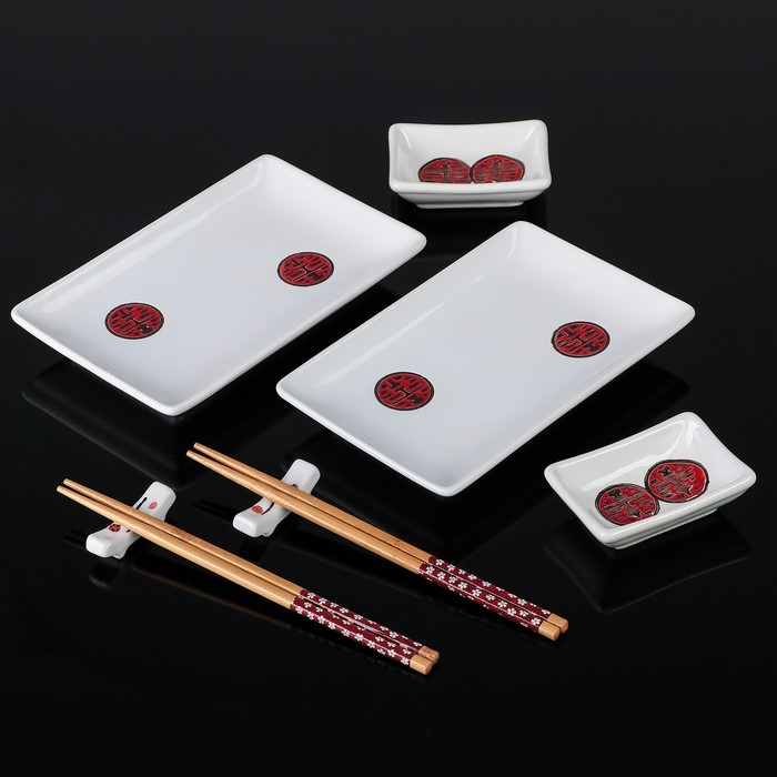 Набор для суши "Иероглифы на белом", 10 предметов