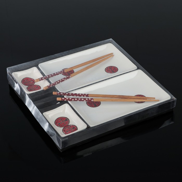 Набор для суши "Иероглифы на белом", 10 предметов