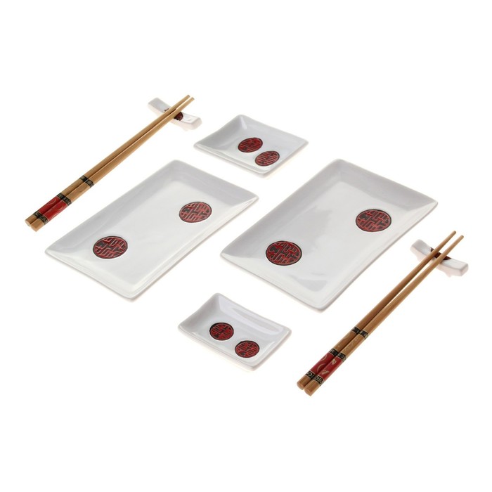 Набор для суши "Иероглифы на белом", 10 предметов