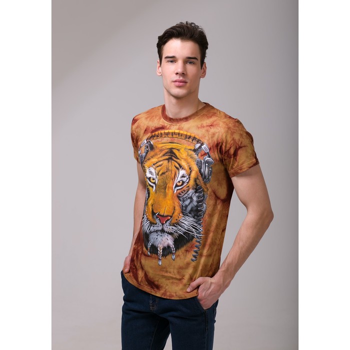 Футболка мужская Collorista 3D DJ Tiger, размер L (48), цвет коричневый