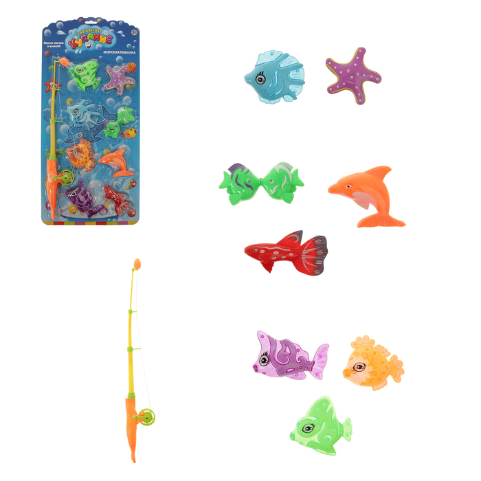 Рыбалка "Морская", удочка, 8 рыбок