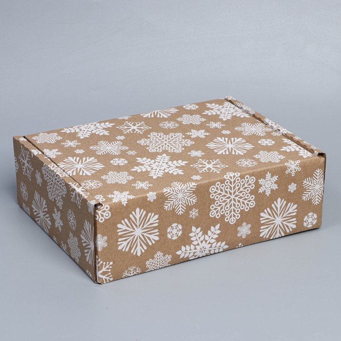 Коробка сборная «Снежинки», бурый, 27 х 21 х 9 см коробка сборная с новым годом бурый 27 х 21 х 9 см