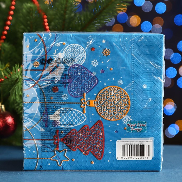 

Салфетки бумажные New Line Fresco « Новогодие игрушки», 33х33 см, 3 слоя