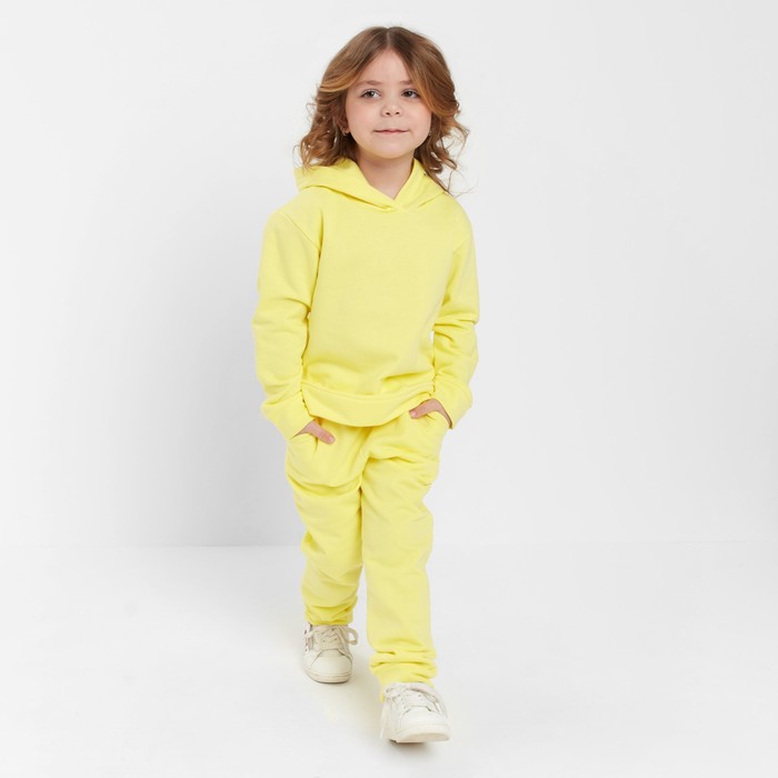 Костюм для девочки (толстовка, брюки) с НАЧЁСОМ, цвет жёлтый, рост 104 см