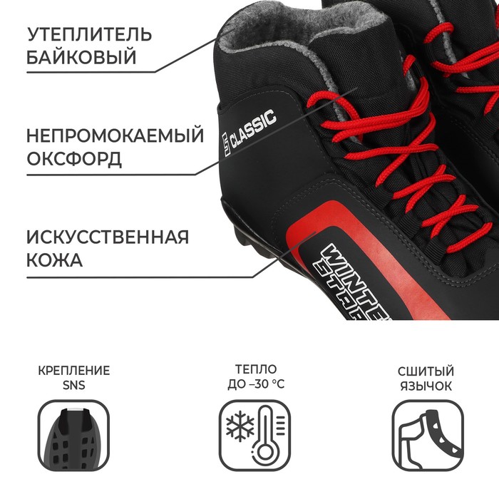Ботинки лыжные Winter Star classic, цвет чёрный, лого красный, S, размер 43