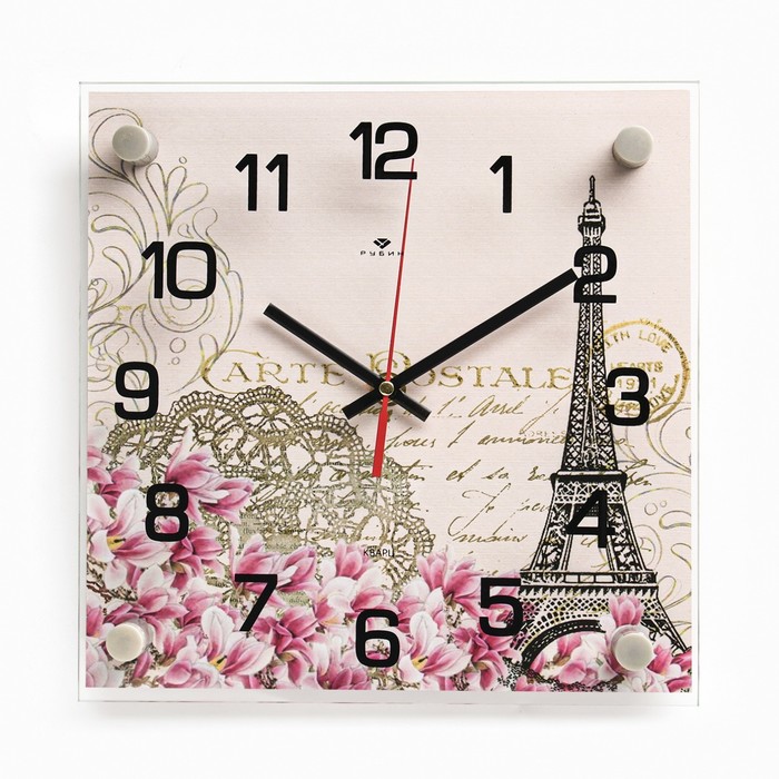часы настенные интерьерные фиолетовые цветы бесшумные 25 х 35 см Часы настенные, интерьерные Париж, бесшумные, 25 х 25 см