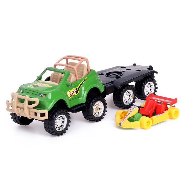 Машина инерционная "Джип", с прицепом, цвета МИКС