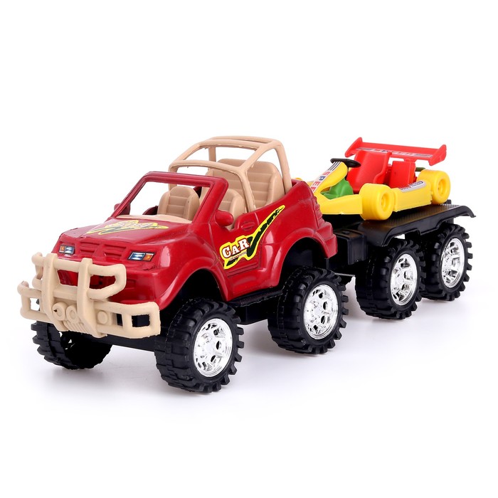 Машина инерционная "Джип", с прицепом, цвета МИКС