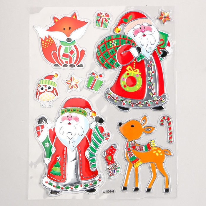 Наклейка пластик Дед Мороз и лесные животные 24х33 см цена и фото