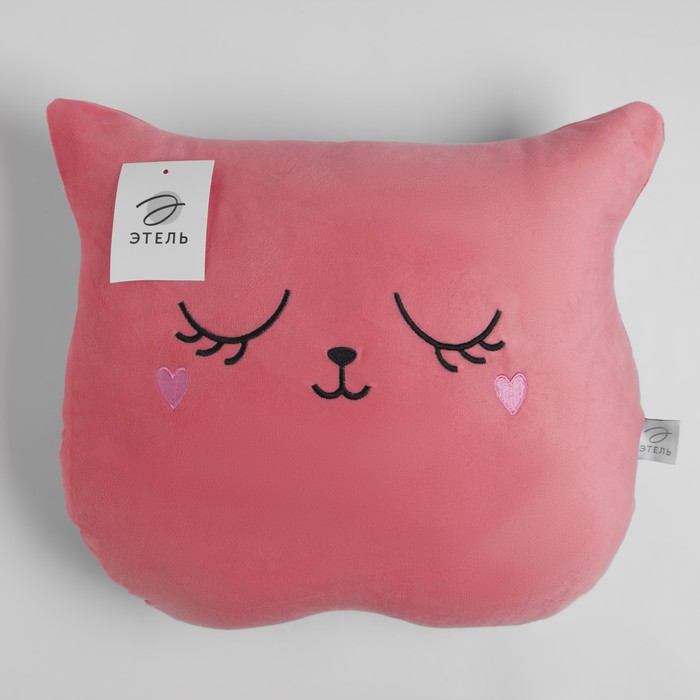 Подушка "Этель" Кошка розовая 48х38см, велюр, 100% п/э