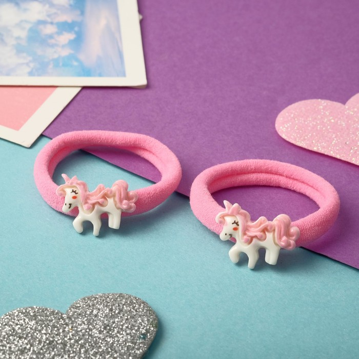фото Резинка для волос "маленькая радость" (набор 2 шт) единорожек, розовый