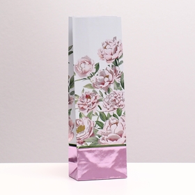 Пакет бумажный фасовочный, двухслойный, "Пионы", розовый, 8 х 5 х 24 см