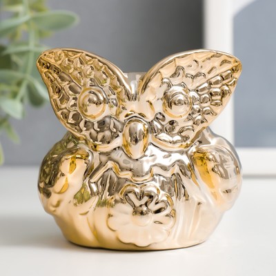 Подсвечник керамика на 1 свечу "Совёнок с ромашкой" золото 7х7х6,5 см