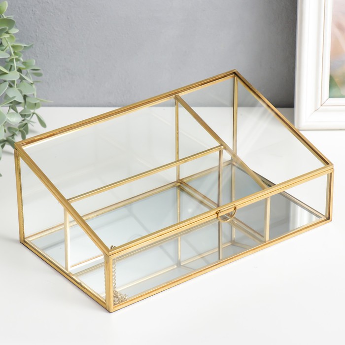 Шкатулка стекло с металлическим каркасом "Прозрачность" золото 10х14,5х25 см
