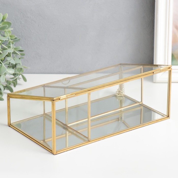 Шкатулка стекло с металлическим каркасом "Прозрачность" золото 10х14,5х25 см