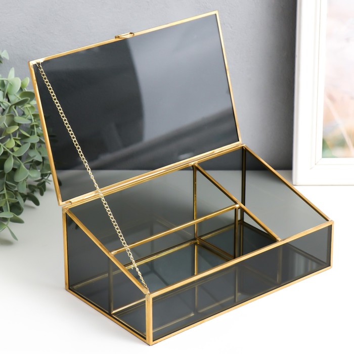 Шкатулка стекло с металлическим каркасом "Затемнённая" золото 10х14,5х25 см