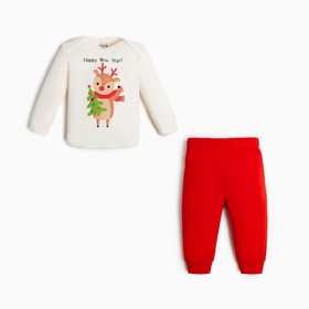 Комплект: джемпер и брюки Крошка Я «Новогодние зверята», рост 62-68 см, цвет красный/белый Ош