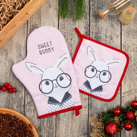 Набор кухонный «Sweet bunny» варежка-прихватка 20х28 см, прихватка 17х17 см, 35% х/л, 65% п/э Ош