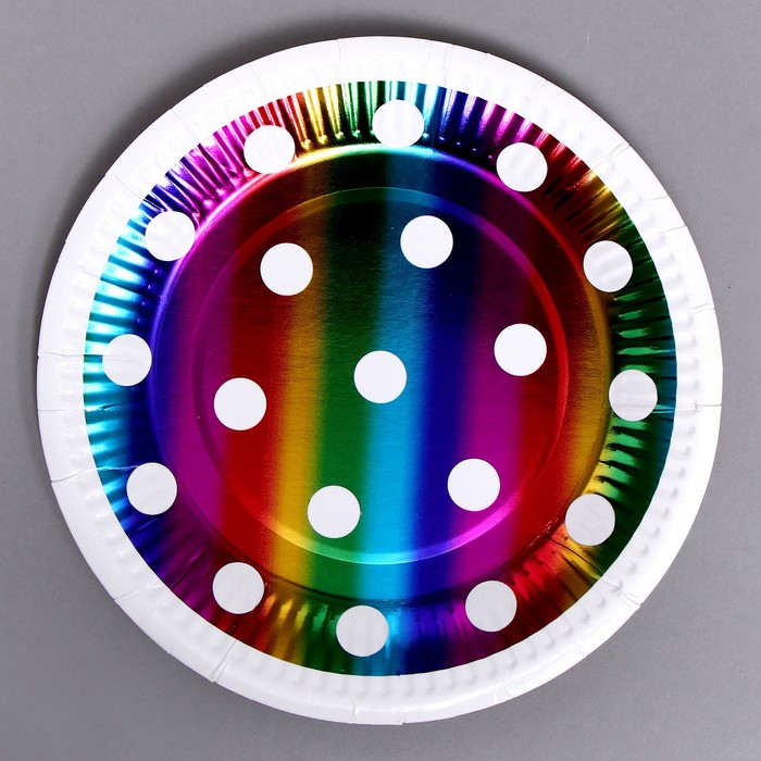 Тарелки бумажные «Горох», в наборе 6 штук, цвет радуга фотографии