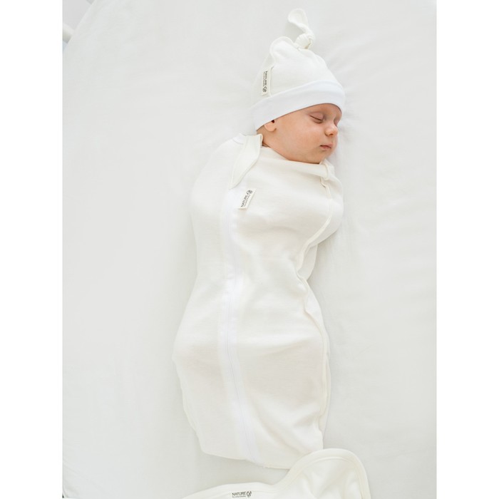 Пеленка-кокон на молнии с шапочкой Nature essence, рост 56-68 см, цвет молочный
