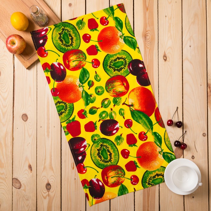 Полотенце вафельное набивное "Фрукты 3D", размер 40х75 см, 160 г/м², цвет жёлтый