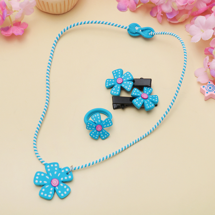 Набор детский "Выбражулька" 4 предмета: 2 заколки, кулон, кольцо, цветочек, цвет МИКС