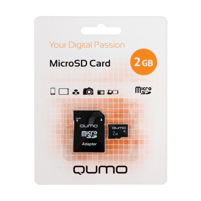 Карта памяти QUMO MicroSD, 2 Гб, SDHC, класс 4, с адаптером SD