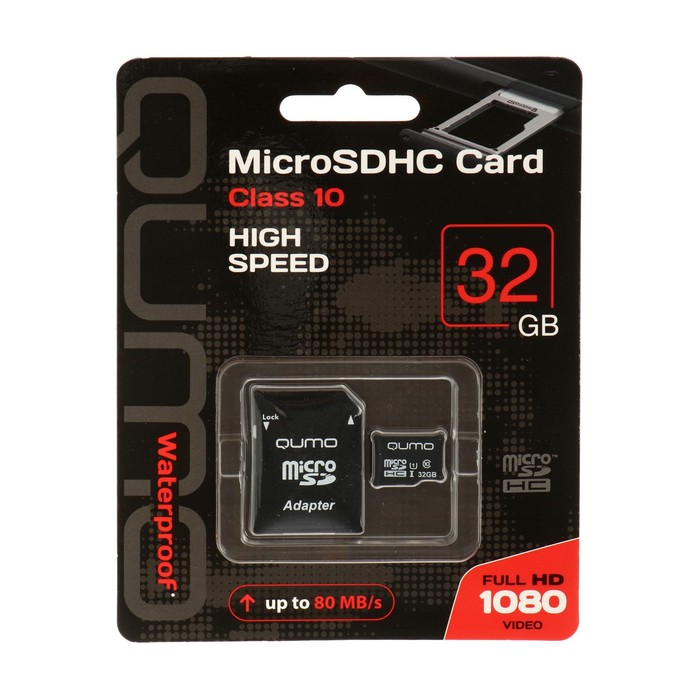 Карта памяти QUMO MicroSD, 32 Гб, SDHC, класс 10, с адаптером SD