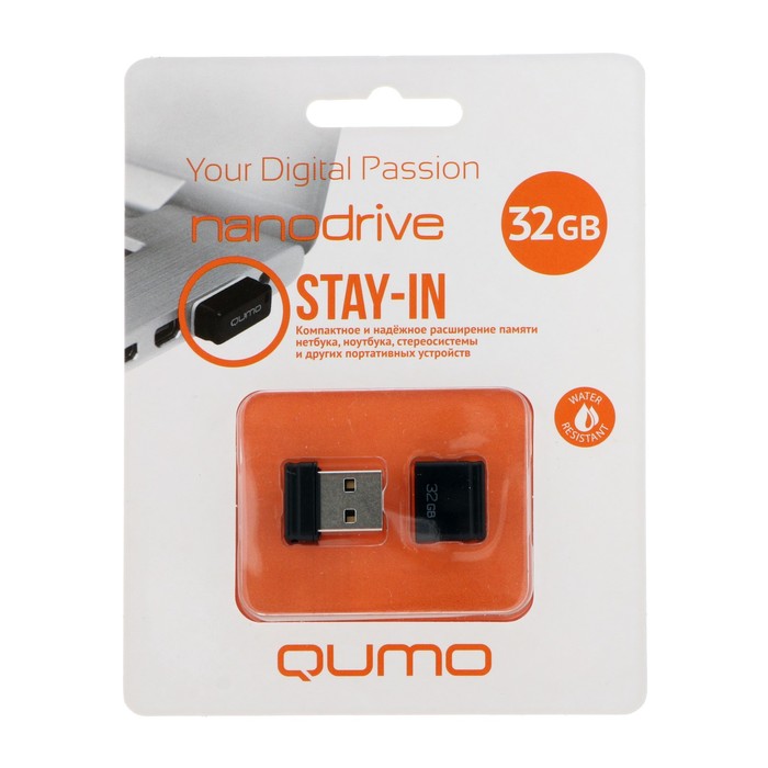 

Флешка Qumo Nano Black, 32 Гб, USB2.0, черная