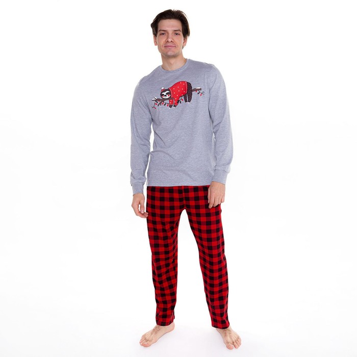 Пижама мужская, цвет серый/красный, размер 52