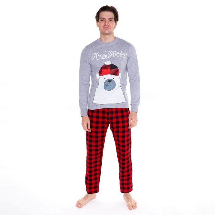 Пижама мужская, цвет серый/красный, размер 50
