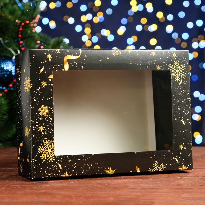 Подарочная коробка, с окном, сборная Новогоднее волшебство, 24 х 17 х 8 см подарочная коробка сборная посылка от деда мороза 24 х 17 х 8 см