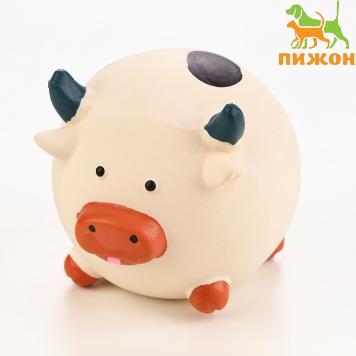 Игрушка пищащая для собак из латекса "Корова-Мяч", 8 см, белая