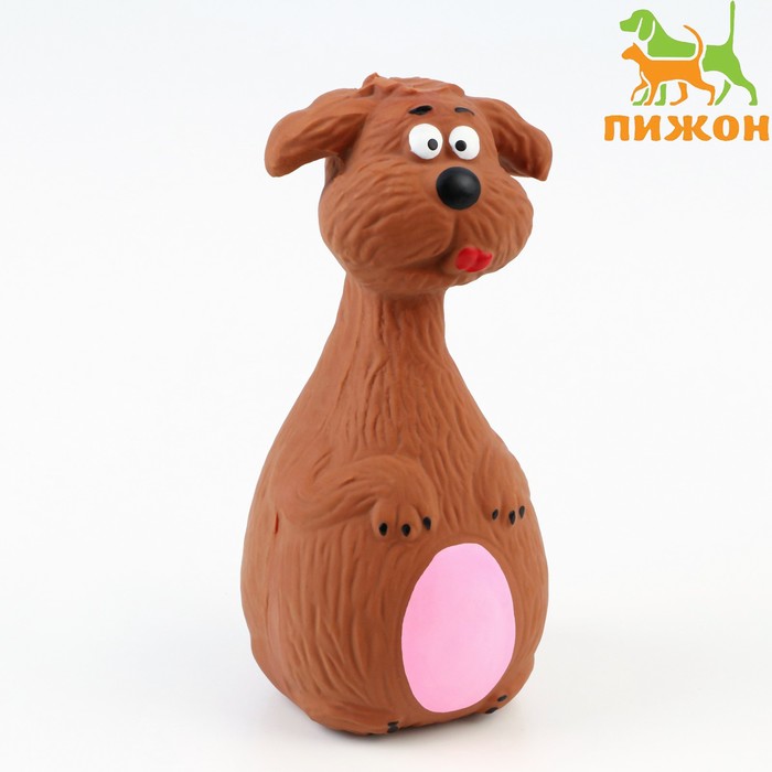 Игрушка пищащая для собак Пёс-кегля, 14 см, коричневый/розовый