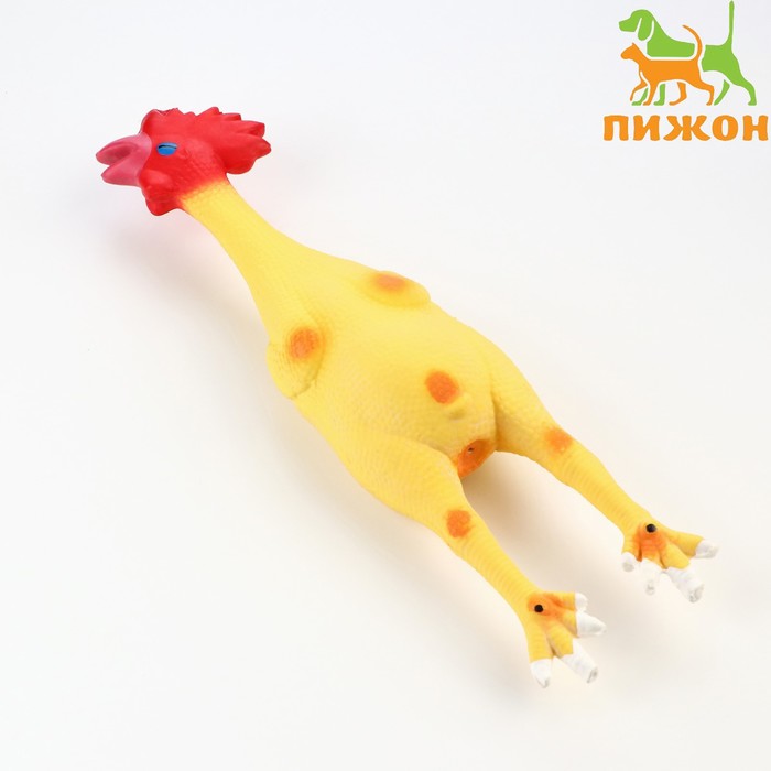 Игрушка пищащая для собак из латекса Петух, 41 см, светло-жёлтая/красная