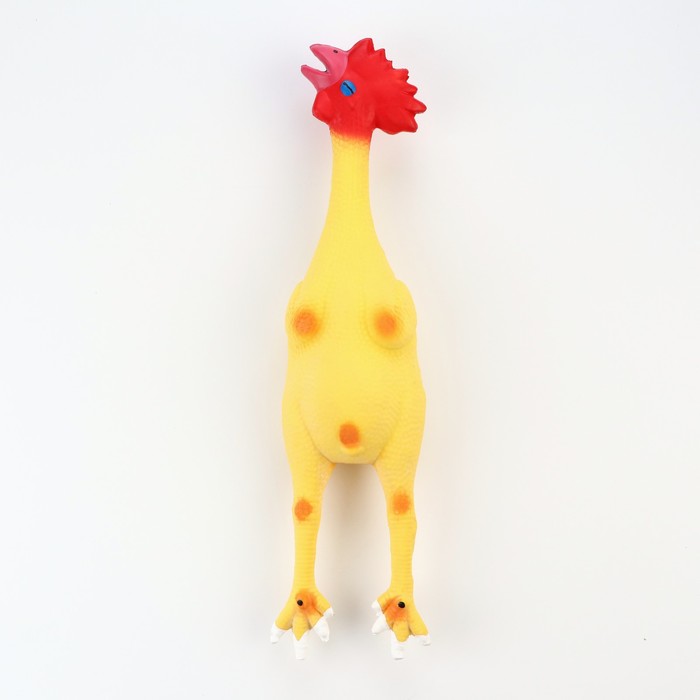 фото Игрушка пищащая для собак из латекса "петух", 41 см, светло-жёлтая/красная пижон