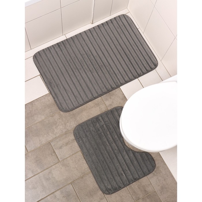Набор ковриков для ванны и туалета 2 шт 40х50, 50х80 см "Оливия", цвет серый